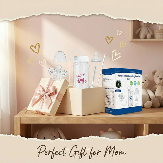 MamaEase 3-in-1 Hands-Free Baby Feeding Bottle gift set with packaging - perfect baby shower gift